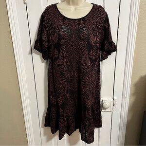 Peruvian Connection Burgundy Black Pima Cotton Knit Dress Small H